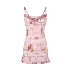 Via Pitti Plaid Rose Slip Vest Dress Pink