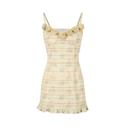 Via Pitti Plaid Rose Slip Vest Dress Yellow