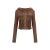 Via Pitti Pocket Patchwork Knit Zipper Cardigan Brown