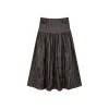 Via Pitti Rivet PU Leather Pleated Long Skirt Brown