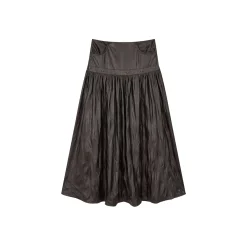Via Pitti Rivet PU Leather Pleated Long Skirt Brown