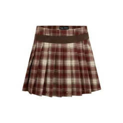 Via Pitti Rivet Suede Leather Patchwork Pleated Plaid Skirt Red