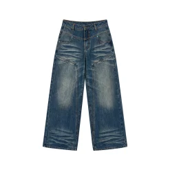 Via Pitti Rivet Wide-Leg Washed Denim Pants Blue