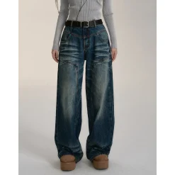 Via Pitti Rivet Wide-Leg Washed Denim Pants Blue