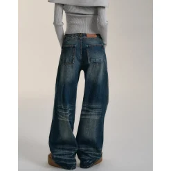 Via Pitti Rivet Wide-Leg Washed Denim Pants Blue