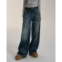 Via Pitti Rivet Wide-Leg Washed Denim Pants Blue