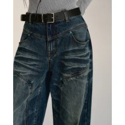 Via Pitti Rivet Wide-Leg Washed Denim Pants Blue