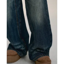 Via Pitti Rivet Wide-Leg Washed Denim Pants Blue