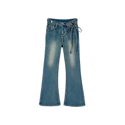 Via Pitti Rose Belt Flare Jeans Blue