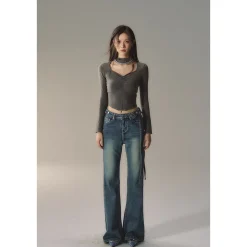 Via Pitti Rose Belt Flare Jeans Blue