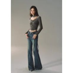 Via Pitti Rose Belt Flare Jeans Blue