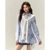 Via Pitti Rose Brooch Detachable Two-Way Shirt Dress Blue