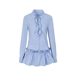 Via Pitti Rose Brooch Detachable Two-Way Shirt Dress Blue