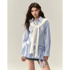Via Pitti Rose Brooch Detachable Two-Way Shirt Dress Blue