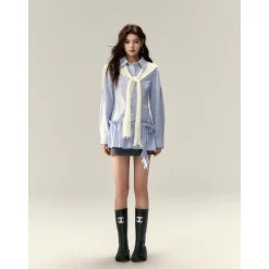 Via Pitti Rose Brooch Detachable Two-Way Shirt Dress Blue