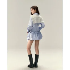 Via Pitti Rose Brooch Detachable Two-Way Shirt Dress Blue