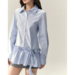 Via Pitti Rose Brooch Detachable Two-Way Shirt Dress Blue