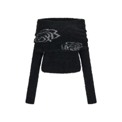 Via Pitti Silver Thread Rose Versatile Knit Sweater Black