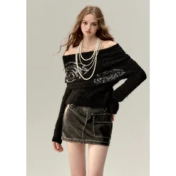 Via Pitti Silver Thread Rose Versatile Knit Sweater Black