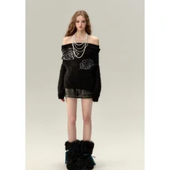 Via Pitti Silver Thread Rose Versatile Knit Sweater Black