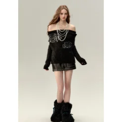 Via Pitti Silver Thread Rose Versatile Knit Sweater Black