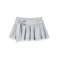 Via Pitti Sparkly Lace Patchwork Striped Skirt Misty Blue