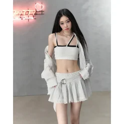Via Pitti Sparkly Lace Patchwork Striped Skirt Cream White