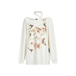 Via Pitti Special Lace Patchwork Off Shoulder Sweater White