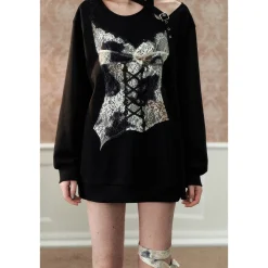 Via Pitti Special Lace Patchwork Off Shoulder Sweater Black