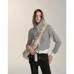 Via Pitti Striped Versatile Short Slim Hoodie White