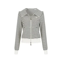 Via Pitti Striped Versatile Short Slim Hoodie White