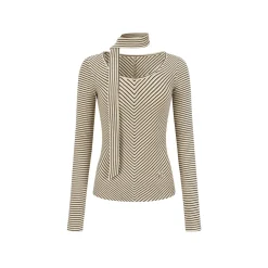 Via Pitti Striped Versatile Slim Top Khaki