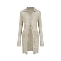 Via Pitti Super-Thin Slim Knit Long Cardigan Oat