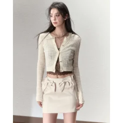 Via Pitti Super-Thin Slim Knit Short Cardigan Cream