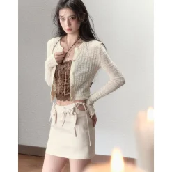 Via Pitti Super-Thin Slim Knit Short Cardigan Cream
