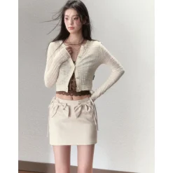 Via Pitti Super-Thin Slim Knit Short Cardigan Cream
