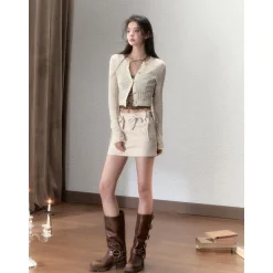 Via Pitti Super-Thin Slim Knit Short Cardigan Cream