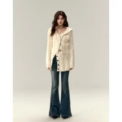 Via Pitti Twisted Button Knit Skirt Beige