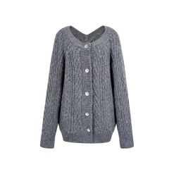Via Pitti Two-Way Twist Knit Woollen Cardigan Grey