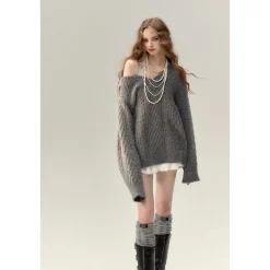 Via Pitti Two-Way Twist Knit Woollen Cardigan Grey