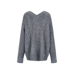 Via Pitti Two-Way Twist Knit Woollen Cardigan Grey