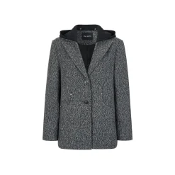 Via Pitti Versatile Tweed Hooded Padded Coat Gray