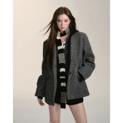 Via Pitti Versatile Tweed Hooded Padded Coat Gray
