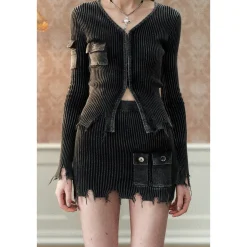Via Pitti Vintage Destroy Cutting Washed Skirt
