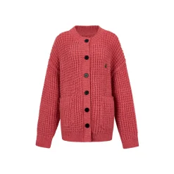 Via Pitti Waffle-Knit Cardigan Red