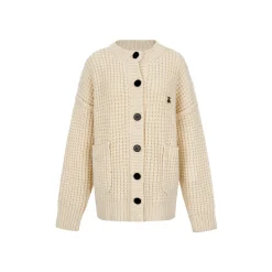 Via Pitti Waffle-Knit Cardigan Cream