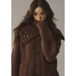 Via Pitti Waffle-Knit Cardigan Brown