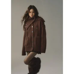 Via Pitti Waffle-Knit Cardigan Brown