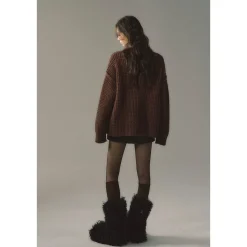 Via Pitti Waffle-Knit Cardigan Brown