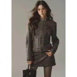 Via Pitti Waist Belt Slim Racing Jacket Grey